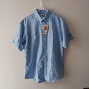 Railroad Short Sleeve Shirt Keolis Commuter Mens Blue Poplin NWT L Large A+ SAI